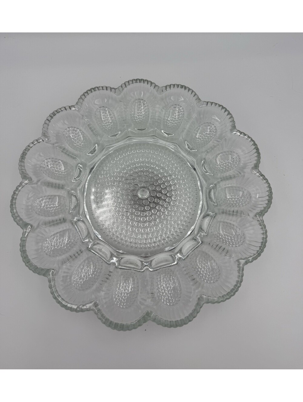Vintage Indiana Glass Clear Scalloped Hobnail Deviled Egg Platter 11” - 15 Egg